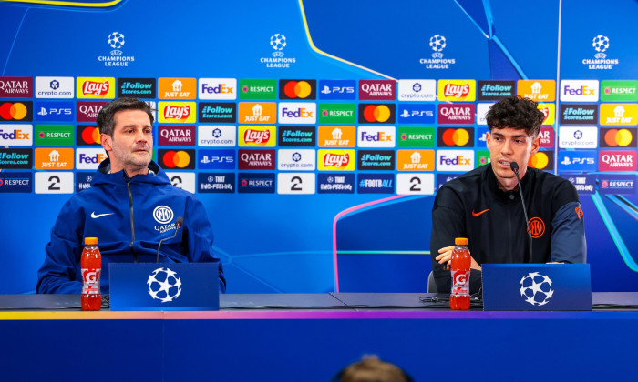 Bodø 20260217. Alessandro Bastoni during a press conference with Inter at Aspmyra before the Champions League football match against Bodø/Glimt . Photo: Thomas Andersen / NTB This text is auto translated