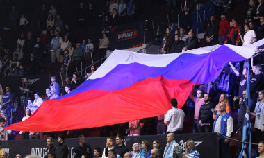 Saint Petersburg, Russia. 23rd Dec, 2025. Flag of Russia seen during the WINLINE Basket Cup, basketball match between Zenit Saint Petersburg and Igokea M:Tel Republika Srpska in Bosnia and Herzegovina at "kck Arena". Final score; Zenit Saint Petersburg 10
