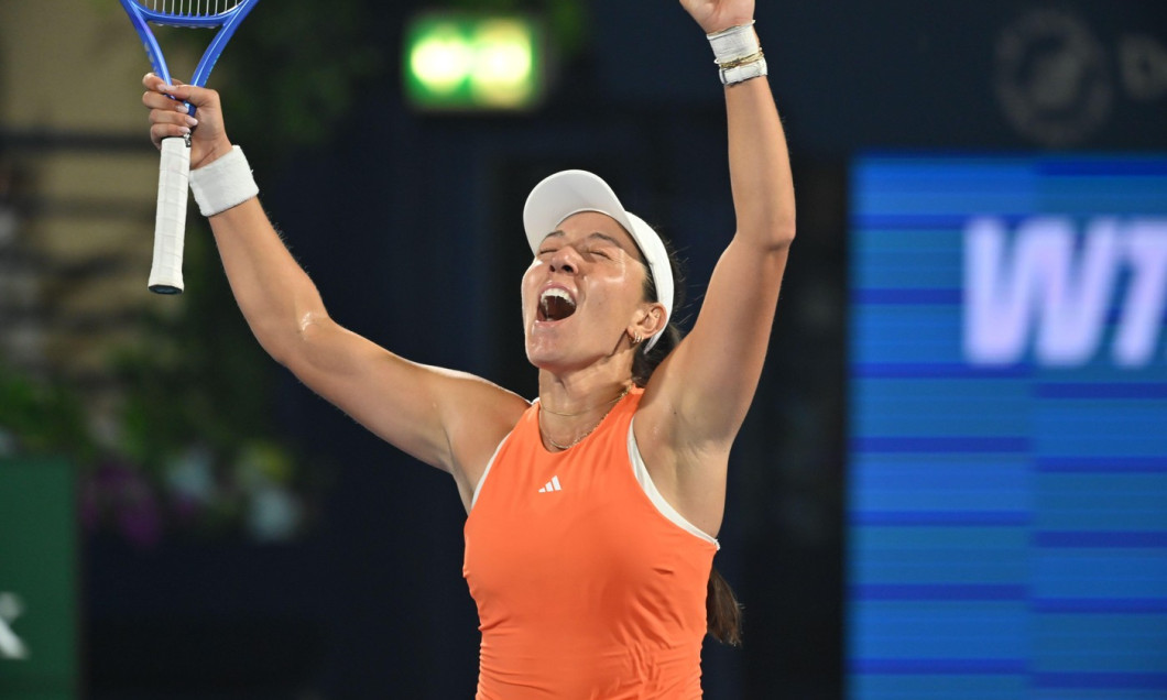 DUBAI, UAE, 21st February 2026. Action from final between 4th seeded American Jessica Pegula &amp; 7th seeded Ukrainian Elina Svitolina at the WTA 1000 Dubai Duty Free Tennis Championships. Pegula won 6-2, 6-4. Credits: Faiz Khan/ Alamy Live News