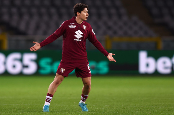 Emirhan Ilkhan of Torino Fc gestures during the Serie A match beetween Torino Fc and Bologna FC at Stadio Olimpico on February 15, 2026 in Turin, Italy .