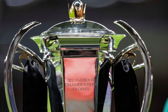 Villeneuve-d'Ascq, northern France, on February 22, 2026. General view of the Six Nations Championship trophy during the Six Nations international rugby union match between France and Italy at the Stade Pierre-Mauroy in Villeneuve-d'Ascq, northern France,