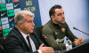 Sant Joan Despi, Spain, 25, April, 2024. Joan Laporta and Xavi Hernandez head coach of FC Barcelona press conference. Joan Laporta and Xavi Hernandez, together with the members of the board, agree to end Xavi´s contract as coach of FC Barcelona until 20