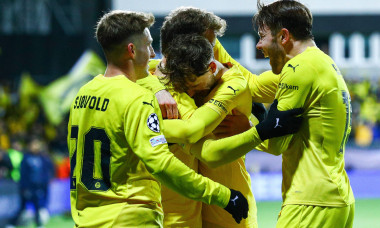 Bodø 20260311. Bodø/Glimt's Ole Didrik Blomberg celebrates after scoring the 2-0 goal during the Champions League football match between Bodø/Glimt and Sporting Lisbon at Aspmyra Stadium. Photo: Mats Torbergsen / NTB This text is auto translated
