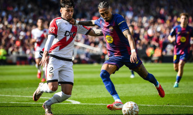 Barcelona, Espagne. 22nd Mar, 2026. Andrei RATIU of Rayo Vallecano and Raphael DIAS BELLOLI (Raphinha) of Barcelona during the Spanish championship LaLiga football match between FC Barcelona and Rayo Vallecano on 22 March 2026 at Camp Nou stadium in Barce