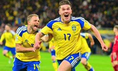Strawberry Arena SOLNA, SWEDEN - MARCH 31: Viktor Gyokeres of Sweden celebrates goal in the World Cup 2026 qualifier match between Sweden and Poland at Strawberry Arena on March 31, 2026 in Solna, Sweden. (Peter Sonander/SPP)