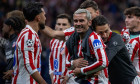 Madrid, Spain. 14th Apr, 2026. Atlético de Madrid players celebrate a goal during the UEFA Champions League quarter-final second leg match between Atlético de Madrid and FC Barcelona, ??played at the Riyadh Air Metropolitano Stadium. Final score: Atlético