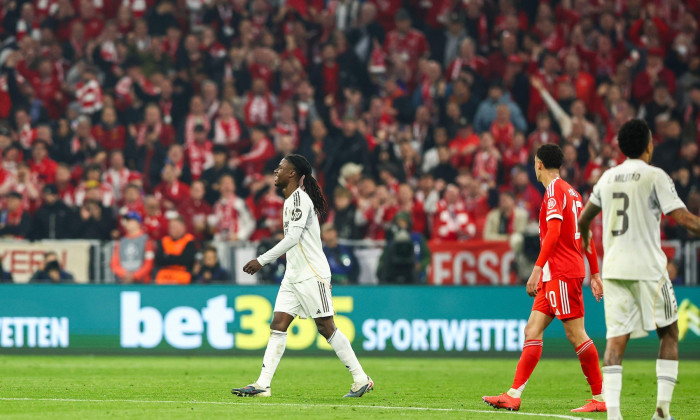 Munich, Germany. 15th Apr, 2026. Real Madrid midfielder Eduardo Camavinga (6) sent off red card during the Bayern Munich v Real Madrid UEFA Quarter-Final 2nd-Leg Champions League match at Allianz Arena, Munich, Germany on 15 April 2026 Credit: Ian Stephen