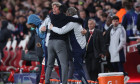 London, UK. 15th Apr, 2026. Mikel Arteta manager of Arsenal celebrates with his coaching staff at full time during the Arsenal vs Sporting Lisbon UEFA Champions League quarter final 2nd leg match at the Emirates Stadium, London. Picture credit should read