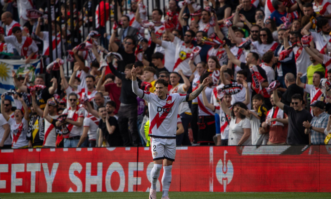 Madrid, Spain. 09th Apr, 2026. Andrei Ra?iu of Rayo Vallecano in action During the first leg of the UEFA Conference League quarter-final between Rayo Vallecano and AEK Athens, this Thursday at the Vallecas stadium in Madrid. Final score: Rayo Vallecano 3