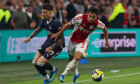 AMSTERDAM, NETHERLANDS - MAY 2: Dennis Man of PSV battles for the ball with Lucas Rosa of AFC Ajax during the Dutch Eredivisie match between AFC Ajax and PSV at Johan Cruijff ArenA on May 2, 2026 in Amsterdam, Netherlands. (Photo by Hans van der Valk/Oran