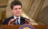 Bucharest, Romania. 22nd Apr, 2026: Nicusor Dan, President of Romania, makes press statements after consultations with the ruling parties following the Social Democratic Party (PSD) withdrawal of political support for Prime Minister Ilie Bolojan. Credit: