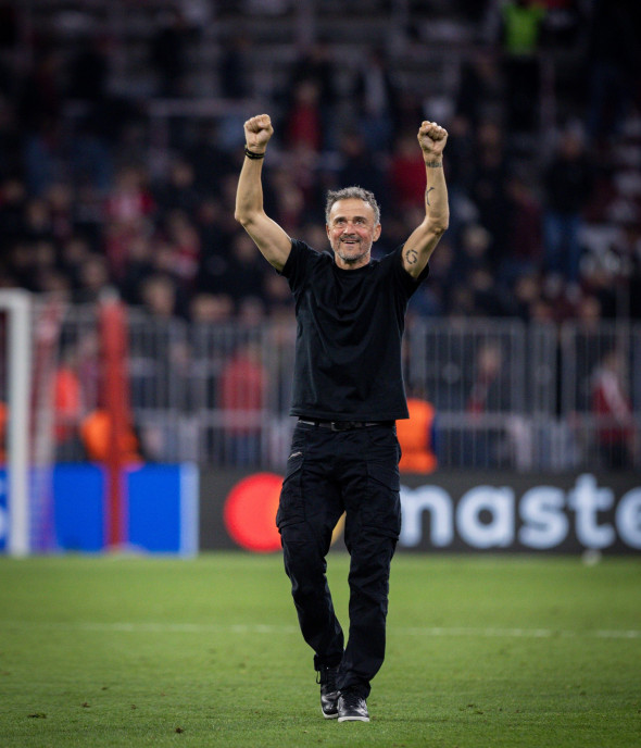 Munich, Germany. 06th Mai 2026. Final jubilation Trainer Luis Enrique (PSG) FC Bayern München - Paris Saint Germain 06.05.2026 Credit: Moritz Muller/Alamy Live News