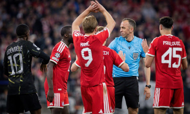 Munich, Germany. 06th Mai 2026. Referee Joao Pinheiro (POR) Harry Kane (FCB) Aleksandar Pavlovic (FCB) FC Bayern München - Paris Saint Germain 06.05.2026 Credit: Moritz Muller/Alamy Live News