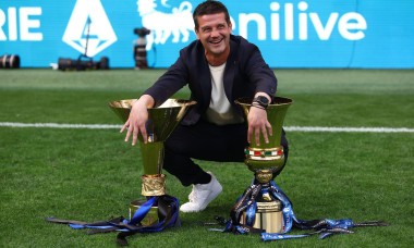 Cristian Chivu, head coach of Fc Internazionale celebrates the championship victory after the Serie A match beetween Fc Internazionale and Hellas Verona FC at Stadio Giuseppe Meazza on May 17 2026 in Milan Italy .