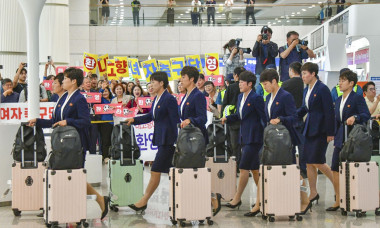 N. Korea women's football team in S. Korea