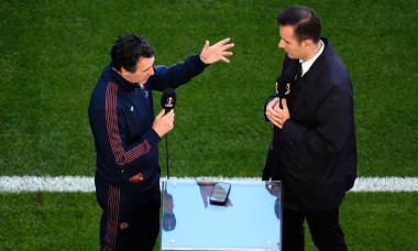 Aston Villa manager Unai Emery (left) ahead of a training session at Besiktas Park, Istanbul. Picture date: Tuesday May 19, 2026.