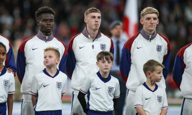 London, England, October 10th 2024: Bukayo Saka (7 England), Cole Palmer (20 England) and Anthony Gordon (11 England) du