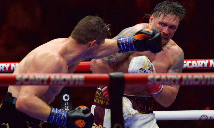 Oleksandr Usyk TKO's kickboxing champion Rico Verhoeven during 11th round of the World Boxing Council (WBC) heavyweight bout held as part of the 'Glory in Giza'