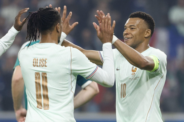 IPA85504282 - Michael Olise of France #11 celebrates his goal with Kylian Mbappe during the International Friendly football match between France and Northern Ireland on June 8, 2026 at Decathlon Arena Stade Pierre Mauroy in Villeneuve-d'Ascq near Lill