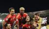 STUTTGART - (l-r) Mikel Oyarzabal of Spain, Mikel Merino of Spain, Lamine Yamal of Spain, Marc Cucurella of Spain celebrate the 4-0 during the UEFA Nations League semifinal match Spain v. France at the Stuttgart Arena on June 5, 2025 in Stuttgart, Germany