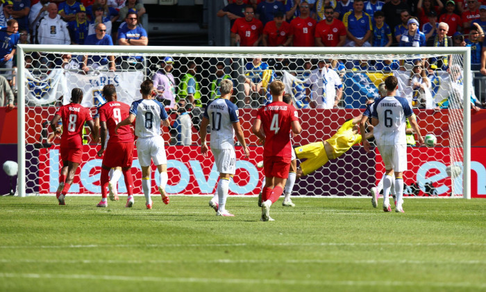 TORONTO, CANADA - 12th June 2026: Cyle Larin of Canada scores his side's first goal during the FIFA World Cup 2026 Group B match between Canada and Bosnia and Herzegovina at Toronto Stadium (Credit: Craig Mercer/ Alamy Live News)