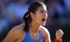 Emma Raducanu celebrates during her Women's singles semi-final match against Iva Jovic during day six of the HSBC Championships at The Queen's Club, London. Picture date: Saturday June 13, 2026.