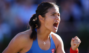 Emma Raducanu celebrates during her Women's singles semi-final match against Iva Jovic during day six of the HSBC Championships at The Queen's Club, London. Picture date: Saturday June 13, 2026.