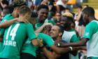 FK Auda players celebrate during UEFA Conference League first qualifying round second leg soccer match between Latvias