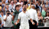 Novak Djokovic of Serbia celebrates following his Gentlemen's Singles match against Felix Auger-Aliassime of Canada on day nine of the 2026 Wimbledon Championships at the All England Lawn Tennis and Croquet Club, London. Picture date: Tuesday July 7, 2026