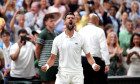Novak Djokovic of Serbia celebrates following his Gentlemen's Singles match against Felix Auger-Aliassime of Canada on day nine of the 2026 Wimbledon Championships at the All England Lawn Tennis and Croquet Club, London. Picture date: Tuesday July 7, 2026
