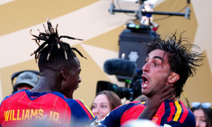 Spain’s Ferran Torres celebrates scoring their side's first goal of the game with teammate Nico Williams (left) during the FIFA World Cup 2026 final at the New York-New Jersey Stadium. Picture date: Sunday July 19, 2026.