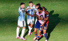 Argentina's Nicolas Otamendi and Nahuel Molina confront Spain's Rodri after the FIFA World Cup 2026 final at the New York-New Jersey Stadium. Picture date: Sunday July 19, 2026.