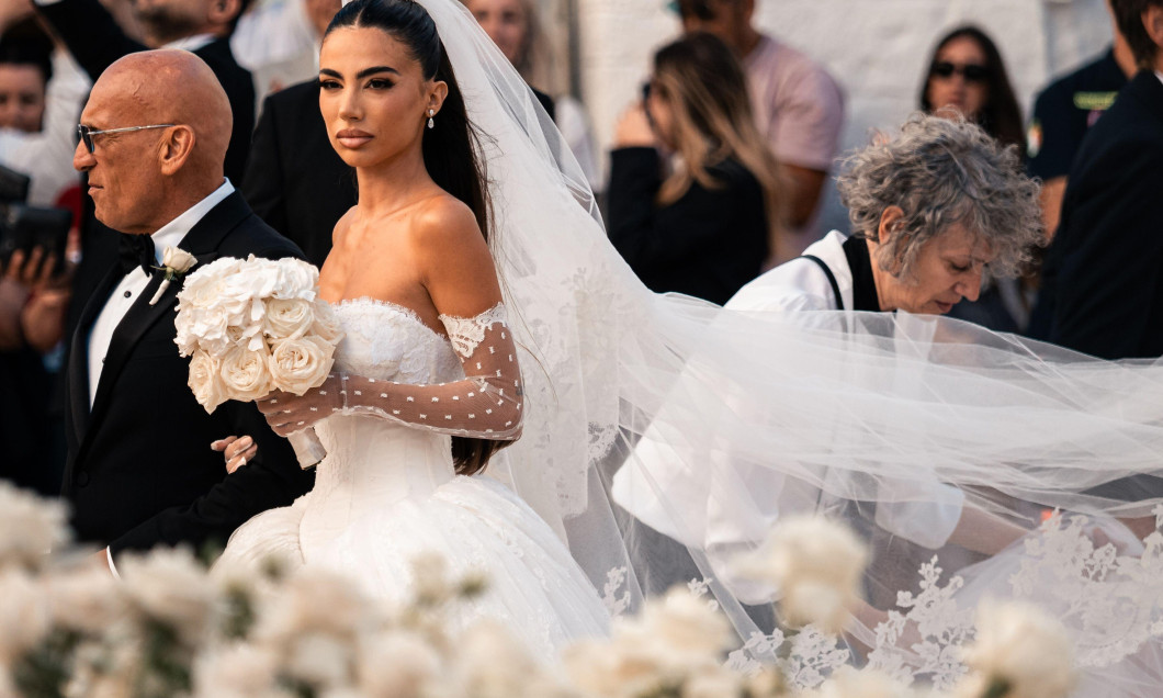 Locorotondo (Bari), Italy. 24 July 2026. Alessia Elefante at the Church of San Giorgio Martire in Locorotondo, southern Italy, at her wedding. Photo by Mattia Loiacono. Credit: Mattia Loiacono/Alamy Live News