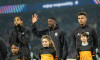 Paris, France. 11 Mar 2026. (L-R) Bradley Barcola, Ousmane Dembele and Désiré Doué of PSG stand with mascots prior to the UEFA Champions League match between Paris Saint-Germain and Chelsea at Parc des Princes. Credit: Terry Edmond/Alamy Live News