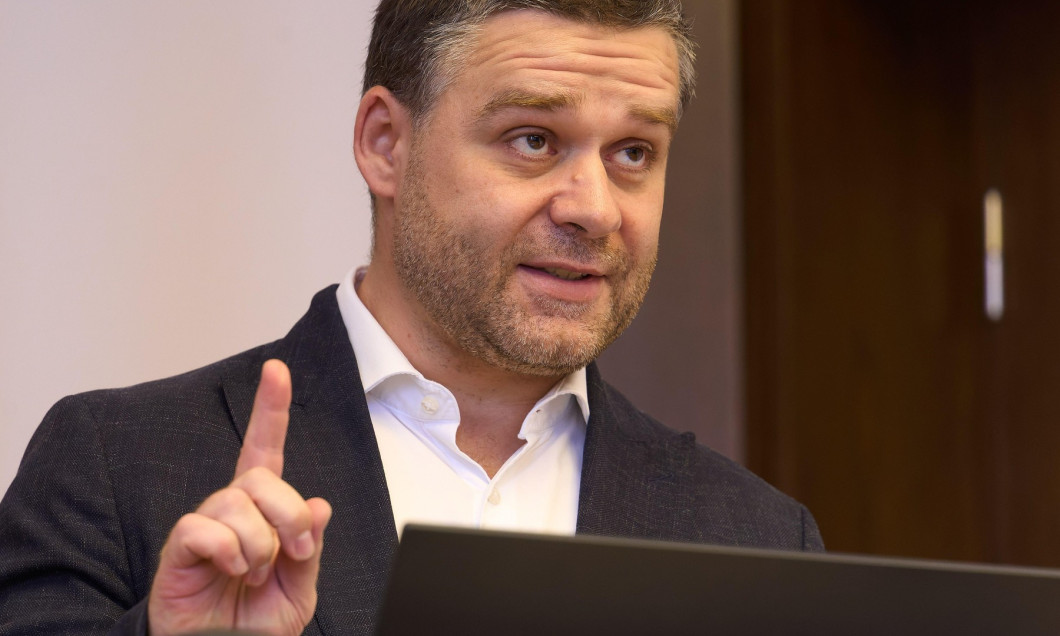 Bucharest, Romania. 20th Jul, 2026: Ciprian Ciucu, General Mayor of Bucharest, holds a press conference, at Bucharest City Hall. Ciucu addressed the critical financial situation of the Bucharest Transport Company (STB) and announced that he is asking the