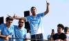 Manchester City's Rodri on the team bus outside the Etihad Stadium during a parade in Manchester to celebrate the achievements of the Manchester City men's and women's teams this season. Picture date: Monday May 25, 2026.
