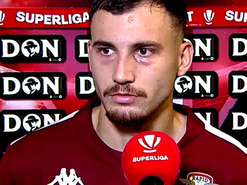 Reacția lui Stojilkovic, după ce a luat galben pentru simulare în minutul 90+3 la UTA - Rapid