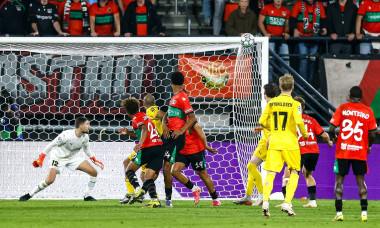 Nijmegen, Netherlands. 19th Aug, 2026. NIJMEGEN, 19-08-2026, Stadium De Goffert, season 2026/2027, UEFA Champions League play-offs 1st leg football, match between NEC Nijmegen and Bodo/Glimt, picture shows goal attempt by NEC player Credit: Pro Shots/Alam