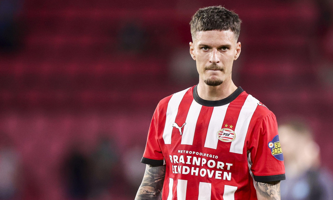 Eindhoven, Netherlands. 08th Aug, 2026. EINDHOVEN, 08-08-2026, Philips stadium, season 2026/2027, Dutch Eredivisie football, match between PSV and Fortuna Sittard, picture shows PSV Player Dennis Man Credit: Pro Shots/Alamy Live News