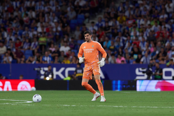 Barcelona, Spain. 22nd Aug, 2026. Thibaut Courtois of Real Madrid CF seen in action during the LaLiga EA Sports 2026/2027 week 2 football match between RCD Espanyol and Real Madrid CF at RCDE stadium. Final score; RCD Espanyol 1:2 Real Madrid CF Real Madr