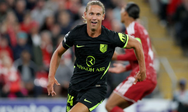 Marcos Llorente of Atletico Madrid celebrates 1st goal during the UEFA Champions League 2026/27 League Phase MD1 match between Liverpool FC and Atletico de Madrid at Anfield on September 9, 2026 in Liverpool, England. WARNING! This Photograph May Only B