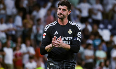 September 12, 2026, Estadio Santiago Bernabeu, Madrid, Spain: Thibaut Courtois of Real Madrid celebrates the victory during La Liga EA Sports match between Real Madrid and Rayo Vallecano at Estadio Santiago Bernabeu on September 12, 2026 in Madrid, Spain.