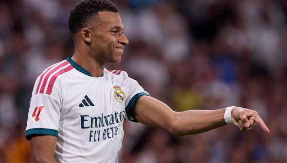 Madrid, Spain. 12th Sep, 2026. Kylian Mbappe (Real Madrid CF) celebrates a goal during the LaLiga EA SPORTS 2026/2027 match between Real Madrid CF and Rayo Vallecano Final score: Real Madrid 4-1 Rayo Vallecano Credit: SOPA Images Limited/Alamy Live News