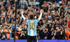 Argentina’s forward Lionel Messi celebrates after scroing a goal by penalty kick during a international friendly football match between Argentina and Benin at Monumental stadium in Buenos Aires on October 6, 2026. Messi played his last match wearing the