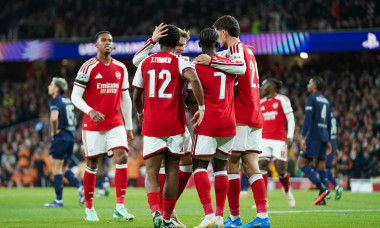 London, UK. 13th Oct, 2026. Bukayo Saka of Arsenal celebrating his goal to make it 3-0 during Arsenal v Lille OSC UEFA Champions League matchday 2 at the Emirates Stadium, London, England on 13 October 2026 Credit: Dylan Hepworth/Every Second Media Credit