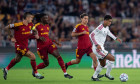 Rome, Italy. 14th Oct, 2026. Jude Bellingham of Real Madrid CF is followed by Paulo Dybala of AS Roma, Gianluca Mancini and Manu Kone of AS Roma during the AS Roma v Real Madrid C.F. - UEFA Champions League 2026/27 League Phase MD2 at Stadio Olimpico on O