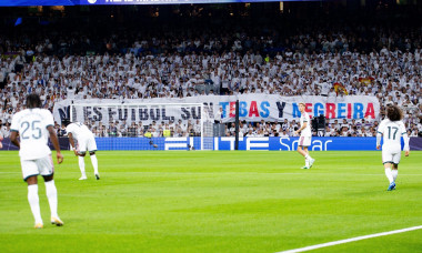 October 18, 2026, Estadio Santiago Bernabeu, Madrid, Spain: Fans of Real Madrid shows a tifo during La Liga EA Sports match between Real Madrid and Sevilla at Estadio Santiago Bernabeu on October 18, 2026 in Madrid, Spain.