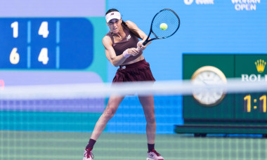 Wuhan, China. 13th Oct, 2026. Sorana Cirstea of Romania seen in action with Hanyu Guo of China (Not in view) during the Wuhan Open final match at the Optics Valley International Tennis Center. Hanyu Guo defeated Sorana Cirstea with a score of 1-6, 7-6, 7-