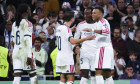 Spain: October 21, 2026, Santiago Bernabeu stadium, Madrid, Spain: Yan Diomande of Real Madrid celebrates his goal with Kylian