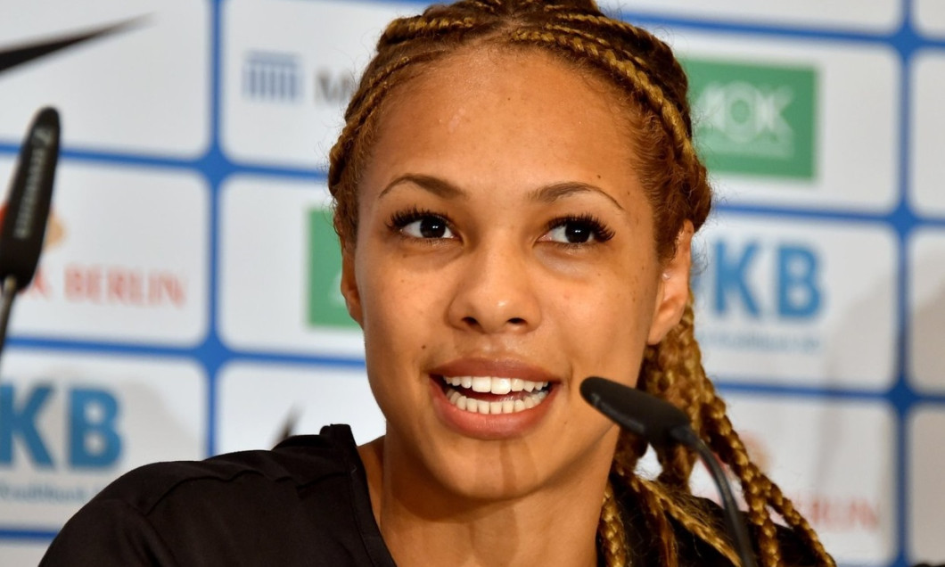 Berlin, Germany. 09th Feb, 2017. German long jumper Alexandra Wester at a press conference in Berlin, Germany, 09 February 2017. Photo: Bernd Settnik/dpa-Zentralbild/dpa/Alamy Live News